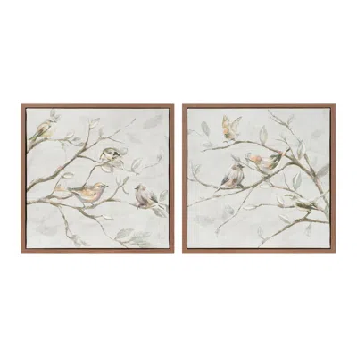 Melrose International Framed Birds On Branches Canvas Art (set Of 2) - Beige, Gray