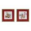Melrose International Framed Dog Sled And Ski Print Under Glass (set Of 2) - Red, White, Brown