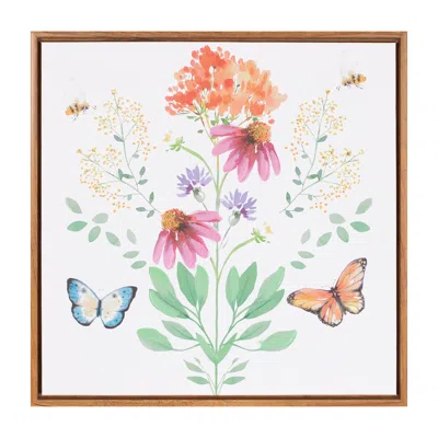 Melrose International Framed Floral And Butterfly Wall Art 15.5"sq - Red, White, Green