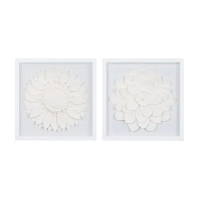 Melrose International Framed Floral Wall Plaque Under Glass (set Of 2) - White, Beige