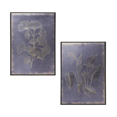 Melrose International Framed Foliage Print (set Of 2) - Gold, Cobalt In Blue
