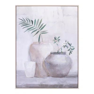 Melrose International Framed Foliage Vase Canvas Wall Art 32"h - White, Green, Gray