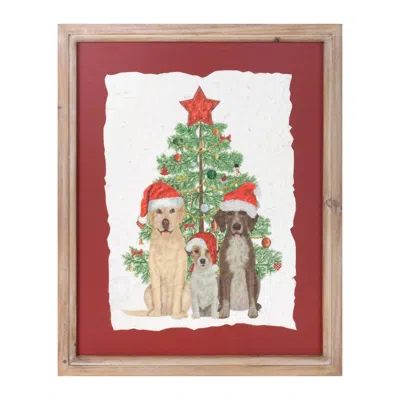 Melrose International Framed Holiday Dogs And Christmas Tree Print 15"h - Red, White, Green