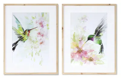 Melrose International Framed Hummingbird Print (set Of 2) - Green, Pink