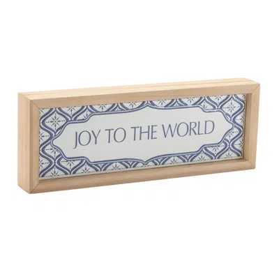 Melrose International Framed Joy To The World Sign 12"l - White, Blue, Brown