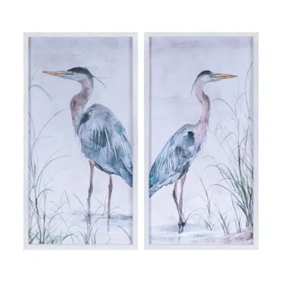 Melrose International Framed Lake Heron Bird Wall Print (set Of 2) - Blue, White