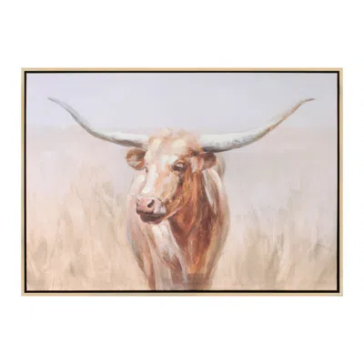 Melrose International Framed Long Horn Cattle Wall Art 28"l - Brown, Beige