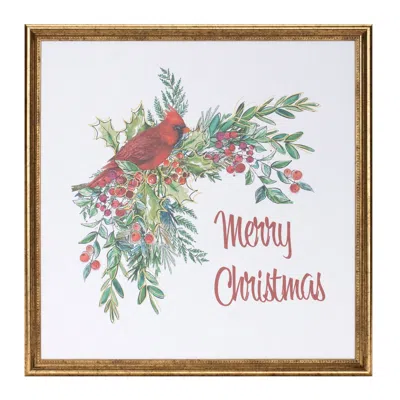 Melrose International Framed Merry Christmas Cardinal Print 16"sq - Red, White, Green