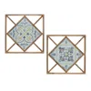 Melrose International Framed Ornamental Wall Tile (set Of 2) 14.25"sq - Brown, Blue, White
