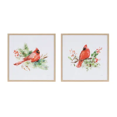 Melrose International Framed Winter Cardinal Print Under Glass (set Of 2) - White, Red, Green