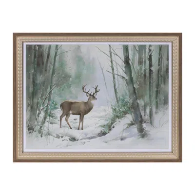 Melrose International Framed Woodland Deer Print 16"l - White, Gray, Green