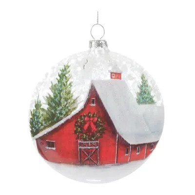 Melrose International Frosted Barn Ball Ornament (set Of 12) - Red, White, Green