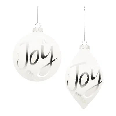 Melrose International Frosted Glass Joy Ornament (set Of 6) - White, Silver