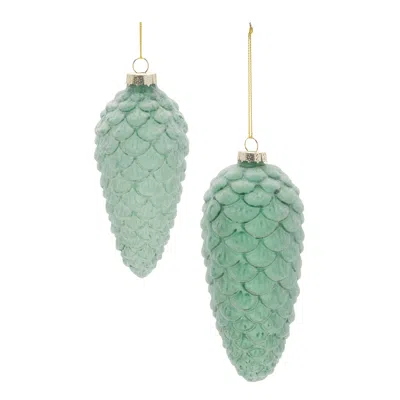 Melrose International Frosted Glass Pinecone Ornament (set Of 6) - Green