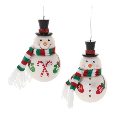 Melrose International Frosted Glass Snowman Ornament (set Of 6) - White, Green, Red