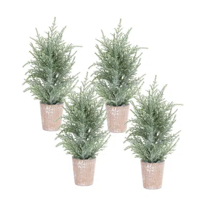 Melrose International Frosted Holiday Pine Tree In Paper Pot (set Of 4) - Green, White