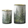 Melrose International Frosted Pine Mercury Glass Candle Holder (set Of 2) - Green, Grey, Gold