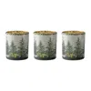 Melrose International Frosted Pine Mercury Glass Candle Holder (set Of 3) - Green, Grey, Gold