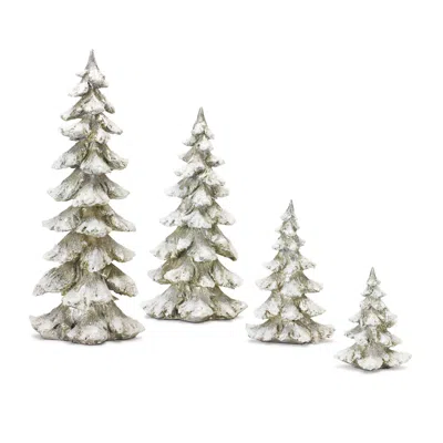 Melrose International Frosted Pine Tree Decor With Silver Finish (set Of 4) - Silver
