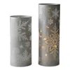 Melrose International Frosted Snowflake Glass Candle Holder (set Of 2) - Grey