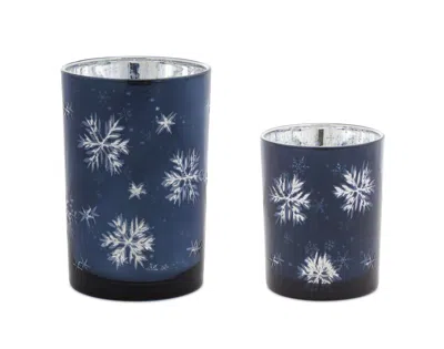 Melrose International Frosted Votive Candle Holder With Snowflake Design (set Of 2) - Blue, Silver