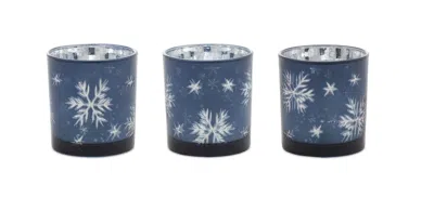 Melrose International Frosted Votive Candle Holder With Snowflake Design (set Of 3) - Blue, Silver