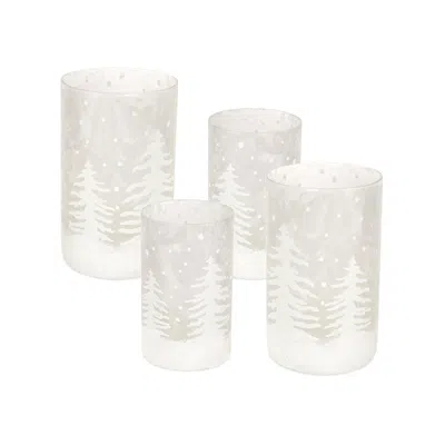 Melrose International Frosted Votive Candle Holder With Snowy Forest (set Of 4) - Clear