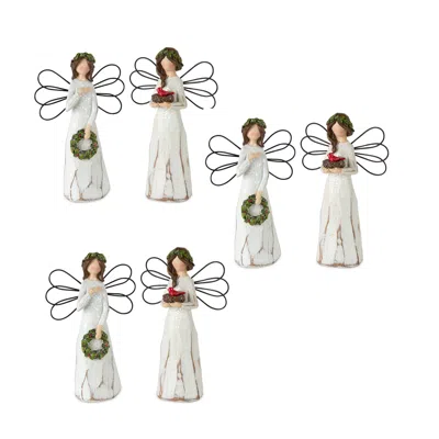 Melrose International Frosted Winter Angel With Bird And Wreath Accent (set Of 6) - White, Brown, Green