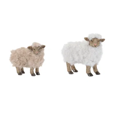 Melrose International Furry Sheep Figurine (set Of 6) - White, Beige In Multi