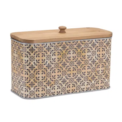 Melrose International Geometric Canister With Natural Wood Lid 11"l - Black, Beige