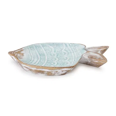 Melrose International Geometric Etched Fish Bowl 11.5"l - Blue, White