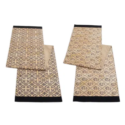 Melrose International Geometric Floral Patterned Table Runner (set Of 2) - Gold, Black