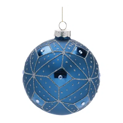 Melrose International Geometric Glittered Glass Ball Ornament (set Of 6) - Blue, Gray