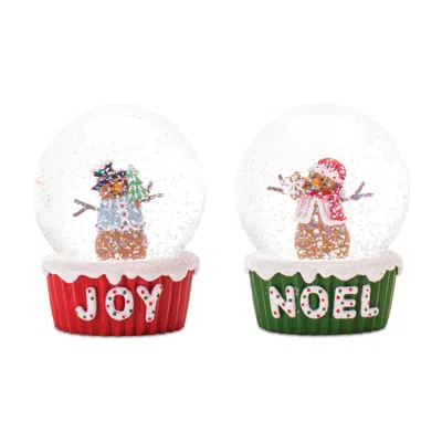 Melrose International Gingerbread Snowman Snow Globe (set Of 2) - Green, Red, White