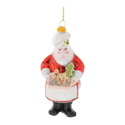 Melrose International Glass Baking Santa Ornament (set Of 6) - White, Red, Green