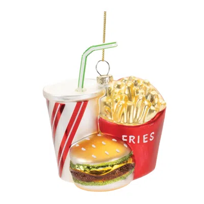 Melrose International Glass Burger And Fries Meal Ornament (set Of 4) - Gold, White