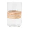 Melrose International Glass Candle Holder With Bamboo Accent (set Of 2) - Clear, Beige