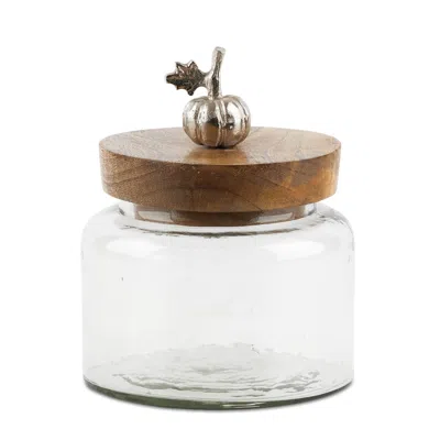 Melrose International Glass Canister With Mango Wood Lid And Pumpkin Accent (set Of 2) - Brown