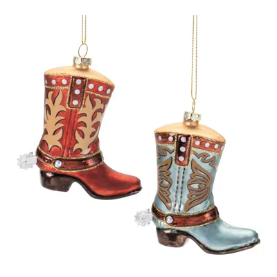 Melrose International Glass Cowboy Boot Ornament (set Of 6) - Blue, Red In Multi
