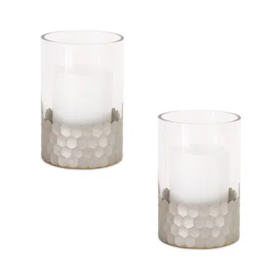 Melrose International Glass Hurricane Candle Holder With Honeycomb (set Of 2) - Grey, Clear
