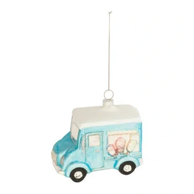 Melrose International Glass Ice Cream Truck Ornament In Blue,pink