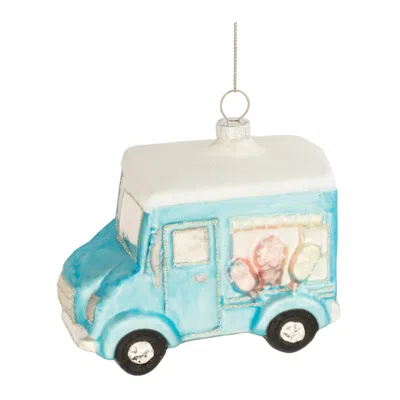 Melrose International Glass Ice Cream Truck Ornament (set Of 12) - Blue, Pink