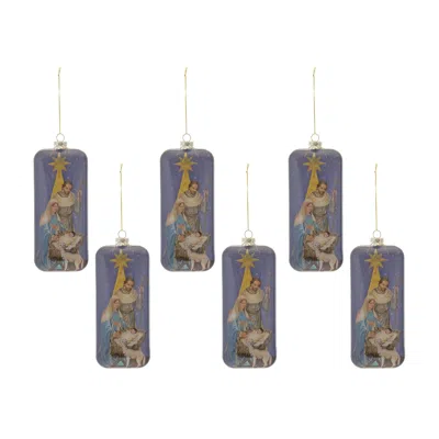 Melrose International Glass Nativity Scene Ornament (set Of 6) - Blue, White