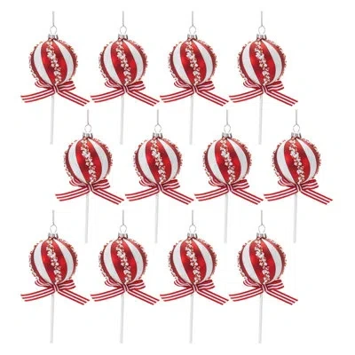 Melrose International Glass Peppermint Lollipop Ornament (set Of 12) In Red,white