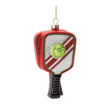 Melrose International Glass Pickleball Racket Ornament (set Of 6) - Red, Black