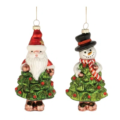 Melrose International Glass Santa And Snowman Christmas Tree Ornament (set Of 12) - White, Red, Green
