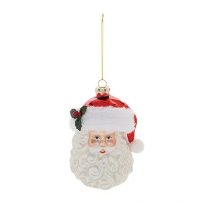 Melrose International Glass Santa Head Ornament In Red,white
