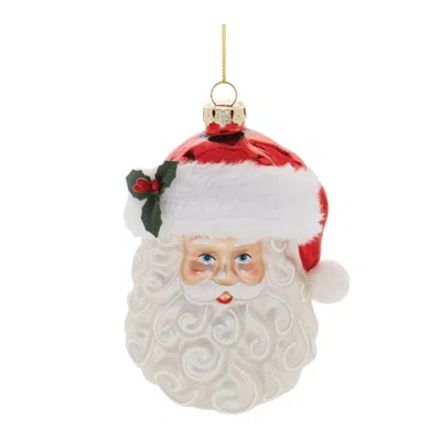 Melrose International Glass Santa Head Ornament (set Of 12) - Red, White