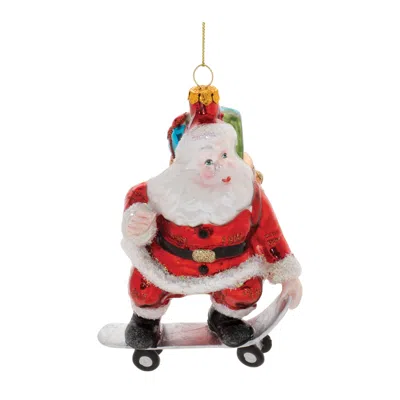 Melrose International Glass Skateboarding Santa Ornament (set Of 6) - Red, White