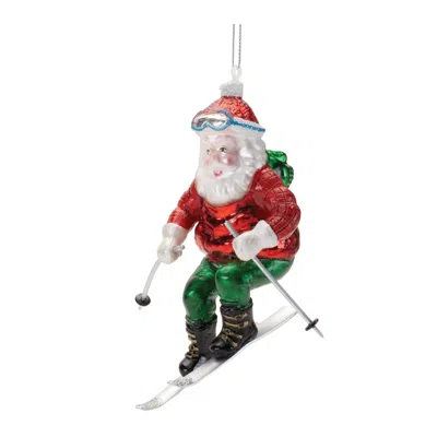 Melrose International Glass Skiing Santa Ornament (set Of 6) - White, Red, Green